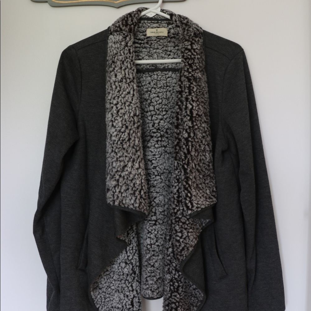 Gray Sherpa sweater cardigan